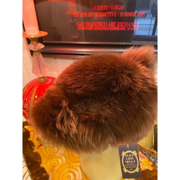 Vintage 1970s brown fluffy shearing hat lamb skin Italian winter ski outdoor - Picture 6 of 7